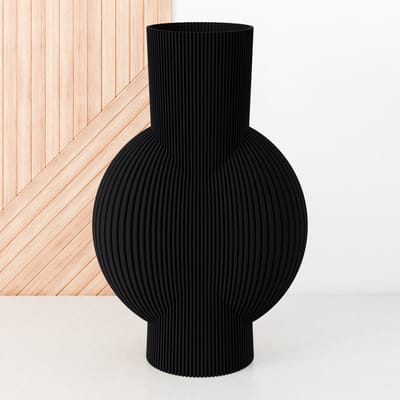 Fleuriek Vaas - Zwart - H40cm - Smalle gestreepte vaas - Vaas voor vensterbank - Moderne decoratie van bio plastic - Ovale vaas
