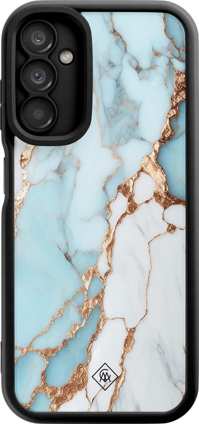 Casimoda® hoesje - Geschikt voor Samsung Galaxy A14 5G - Marmer Lichtblauw - Zwart TPU Backcover - Marmer - Blauw