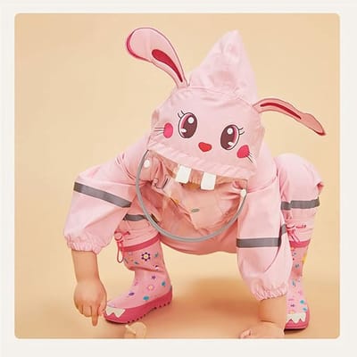 Famanu - Kinder Regenjassen Jongens Meisjes Regenkleding Unisex-Plaspakken met Capuchon Leuke Regenpakken met 3D-Patroon Eenstuk Ademende Transparante Hoed Reflecterende Strepen 1-8 Jaar