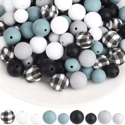 Siliconen Kralen met Ronde Gat Focal Beprint Zwart Witgrijs Donker kleurrijke Losse Spacer Kral Bulk voor sieraden maken Armbanden Kettingen Sleutelhanger DIY Knuts