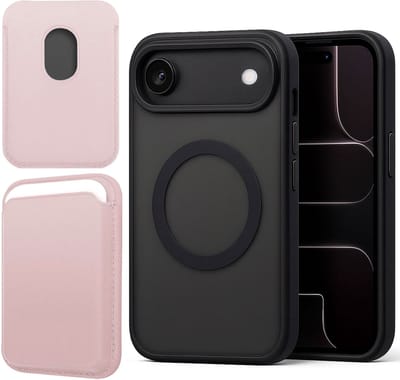 Hoesje + Pasjeshouder geschikt voor iPhone 17 Air - Portemonnee geschikt voor MagSafe - Magnetisch - Pasjes Houder - Creditcardhouder - Rose