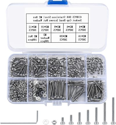 Complete Set van 410 Stuks M2 Inbusschroeven, RVS Hex Schroeven, Moeren en Ringen met Inbussleutels voor Diverse Toepassingen