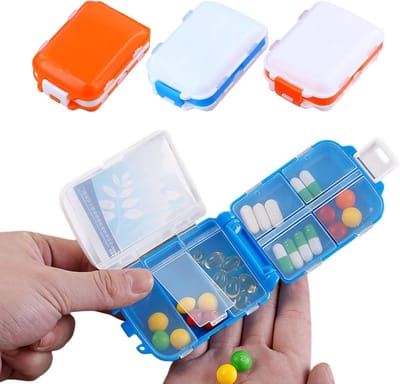 4-delige dagelijkse pillendoos met 8 compartimenten, ideaal voor reizen, compact en lichtgewicht, vochtbestendig ontwerp voor veilige opslag van medicijnen