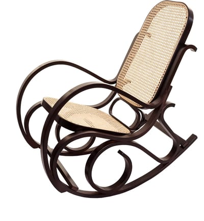 Schommelstoel M41, schommelstoel TV-fauteuil, massief houten rotan, MVG-gecertificeerd ~ walnoot look