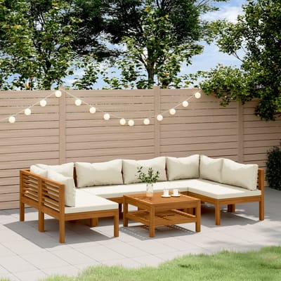 vidaXL - 7-delige - Loungeset - met - crèmekleurige - kussens - massief - acaciahout