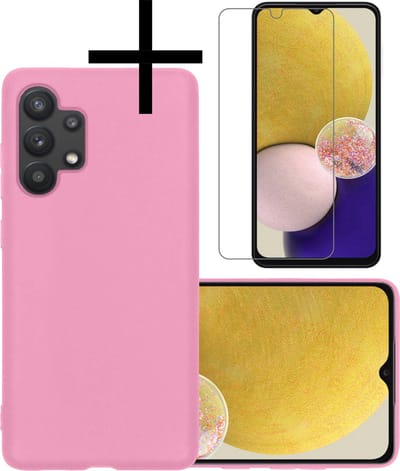 Hoesje - Met Screenprotector - Geschikt voor Samsung Galaxy A13 4G - Sterk & Shockproof - Back Cover - Siliconen Case - Telefoon Hoes - Lichtroze