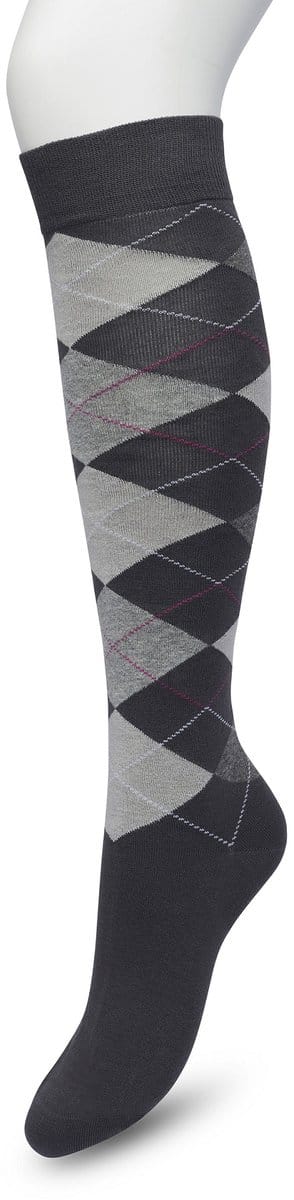 Bonnie Doon Dames Geruite Kniekousen Grijs maat 36/42 - Knie Kousen - Ruit Patroon - Ruitjes Print - Uitstekend draagcomfort - Argyle Knee High - Kniesokken - Zakt niet af - OEKO-TEX - Grey - BP211505.235