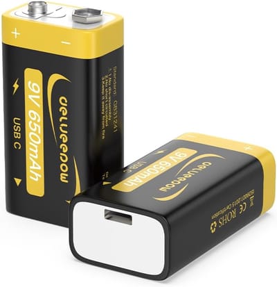 Oplaadbare 9V blokbatterijen met USB-C - 650mAh, 1500 cycli, 2 stuks
