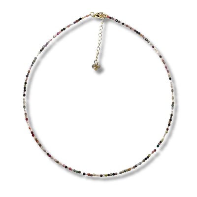 Collier - ketting - natuursteen multicolor - 40 cm lang plus goudkleurig verlengkettinkje 5 cm - 2 mm dik