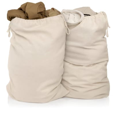 2 sets 50 x 75 cm gemaakt van 100% katoen - Extra grote heavy duty waszak - duurzaam, met trekkoord, reisverzamelaar voor hergebruik herbruikbare wasbox kledingzak opslag in Natuur