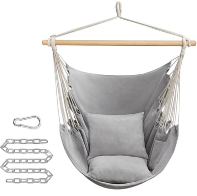 uJOY Hangstoel - Met 2 zachte kussens - Stevige houten draagstang - Praktische opbergzak - Boho-design - Eenvoudige montage