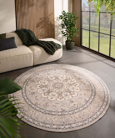 Rond vintage buitenkleed - Valenca Nova beige/lichtgrijs 115