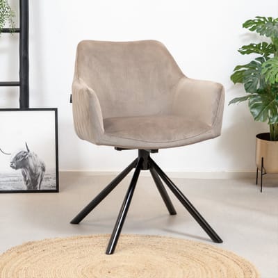 Bronx71® Velvet eetkamerstoel Furtado draaibaar taupe - stoel