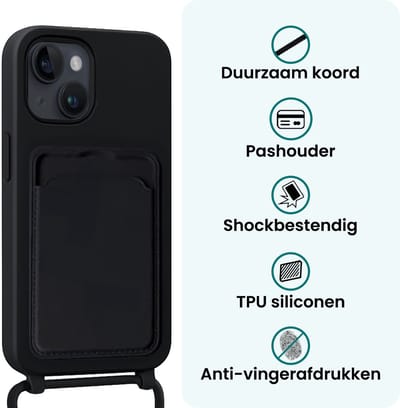 Hoesje Geschikt voor iPhone 15 Pro Hoesje Met Telefoonketting Pasjeshouder Case Koord - Hoesje Geschikt voor iPhone 15 Pro Hoes Met Kaarthouder - Lichtroze