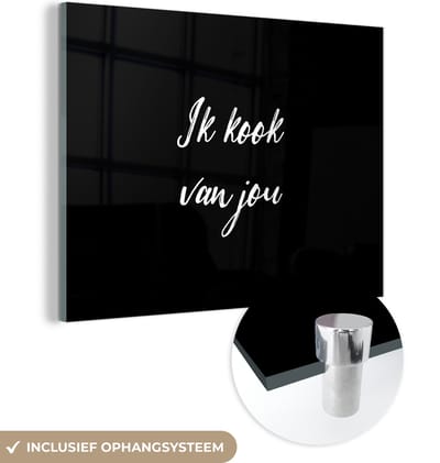 MuchoWow® Glasschilderij 120x90 cm - Schilderij acrylglas - Quotes - Spreuken - Ik kook van jou - Liefde - Partner - Foto op glas - Schilderijen