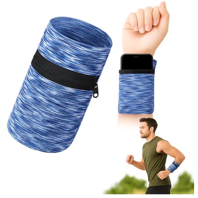 Pols Portemonnee Met Rits I Wrist Wallet I Running Polsband I Smartphone Opbergen I Running Armbelt I 2 Vakken I Blauw Patroon