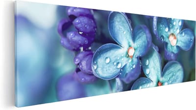 Artaza Canvas Schilderij Lila Bloesem - 60x20 cm - Muurdecoratie Bloemen - Wanddecoratie Macrofoto - Kamer Accessoires - Blauw