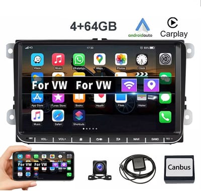 ESSGOO CarPlay Autoradio geschikt voor Volkswagen Golf 5 Touran Passat B6 Golf 5 6 Touran EOS - Apply Carplay & Android Auto - 4GB + 64GB - Bluetooth & Wifi Mirrorlink - Navigatiesysteem -Multimedia - FM RDS - 9 Inch - Met Achteruitrijcamera