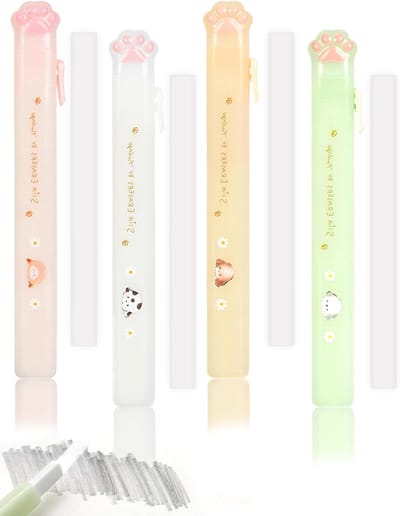 Set van 4 Uittrekbare Kattenpoot Gum met Schattige Dierenhouders - Herbruikbare Gummen voor Studenten, Kunstenaars en Kantoor, Kawaii Schoolbenodigdheden Geschenk