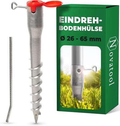 Novatool schroef-in grondbusset voor buizen met Ø 26-65 mm, grondbus parasolpaalhouder schroef-in grondbus, alternatief voor grondbus grondbus