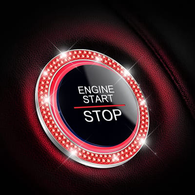 Dailygoods- Start-Stop Buttonring 2 Stuks - Auto Accessoires - Auto Decoratie Interieur - Zink/Roestvrij Staal - Hoogwaardig/Waterdicht - Ingelegd met Strass Steentjes