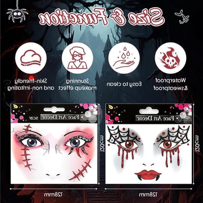 2-delige Spinnenweave en Littekens Gezichts-Tatoeage Set, Horror Kostuum Accessoires voor Halloween, Carnaval en Feestjes