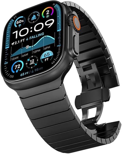 Chiguard Bandje geschikt voor Apple Watch 44 mm / 45 mm / 46 mm / 49 mm Bandje – RVS Horlogeband – Vlindersluiting - Verstelbare Schakelband - Zwart