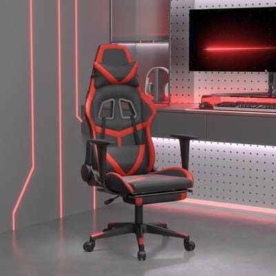 vidaXL - Massage - gamestoel - met - voetensteun - kunstleer - zwart - en - rood
