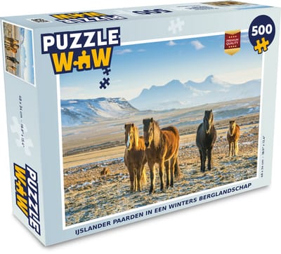 Puzzel IJslander paarden in een winters berglandschap - Legpuzzel - Puzzel 500 stukjes