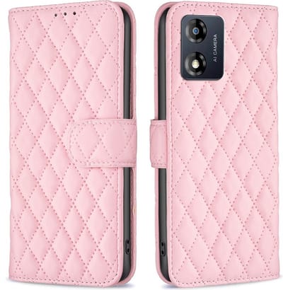 BINFEN Hoesje - Geschikt voor Motorola Moto E13 Hoesje - BINFEN Rhombus Book Case - Roze