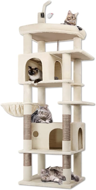 SNJY® Krabpaal Voor Grote Katten - Krabton - Kattenboom - Kattenhuis - Kattenmand - 40L x 5B x 188H cm - Beige