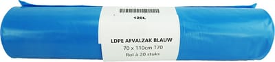Afvalzak - vuilniszak - 120L - blauw - 20 stuks op rol