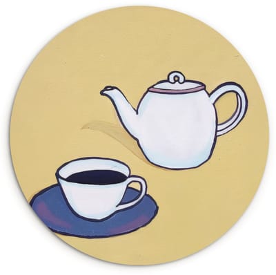 WallCircle® Wandcirkel 120x120 cm - Muurcirkel Theepot - Kopje - Beige - Illustratie - Muurdecoratie woonkamer - Wanddecoratie slaapkamer - Kamer decoratie accessoires - Ronde schilderijen XXL