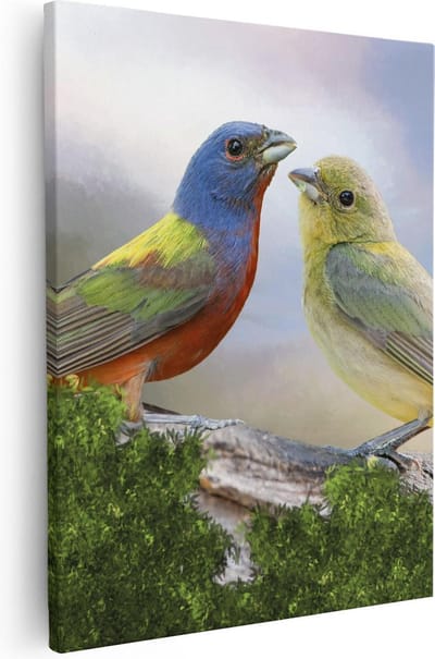 Artaza Canvas Schilderij Vogel Op Tak - 40x50 cm - Wanddecoratie Dieren - Muurdecoratie Woonkamer - Schilderijen Op Canvas Natuur