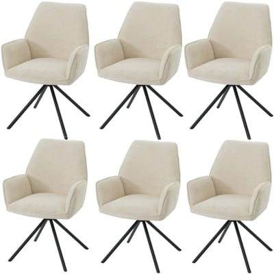 Set van 6 eetkamerstoelen MCW-G67, keukenstoel met armleuningen, draaibaar met automatische terugkeer, chenille, Oeko-Tex MVG ~ crème