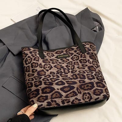 Nieuwe Populaire Nieuwe Grote Capaciteit Forenzentas Luipaardprint Tas Mode Patchwork Enkele Schouder Dames Tote Bag black