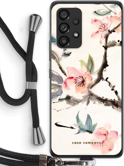 Case Company® - Hoesje met koord geschikt voor Samsung Galaxy A53 5G hoesje met Koord - Japanse bloemen - Telefoonhoesje met Zwart Koord - Bescherming aan alle Kanten en Over de Schermrand