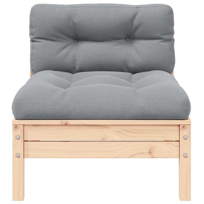 vidaXL - Tuinbank - 2-zits - met - grijze - kussens - massief - grenenhout