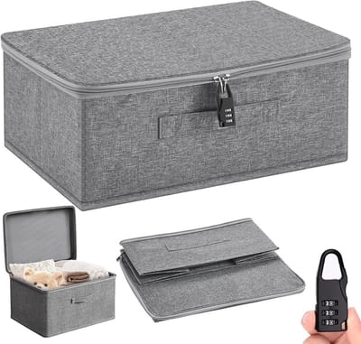 Opvouwbare Opbergdoos met Deksel en Handvatten, 30 x 20 x 14 cm, Ideaal voor Kleding, Speelgoed en Boeken (Grijs)