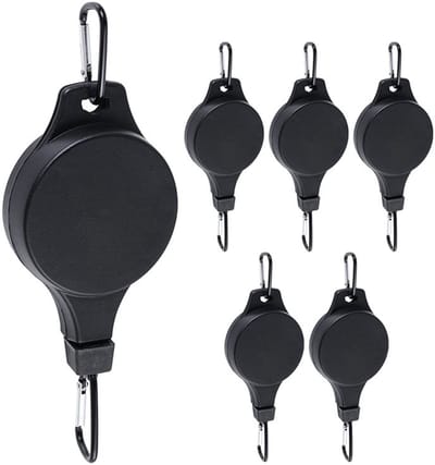Plantenhanger-hangende bloempot-plantenhanger buiten-Plantenkatrol (5-delig) - Telescopische haak, Gemakkelijk bereikbare plantenkatrol - Verstelbare hoogte, Wielen - Voor het ophangen van planten, Stevige plantenhaak - Zwart
