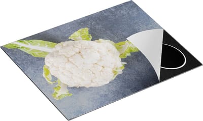 Chefcare Inductie Beschermer Bloemkool op Grijze Marmer - 65x50 cm - Afdekplaat Inductie - Kookplaat Beschermer - Inductie Mat