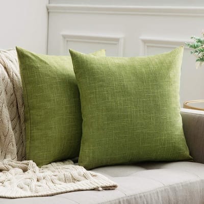 Sierkussenhoes linnenlook decoratief kruis - set van 2 - groene kussenhoezen 40 x 40 cm met ritssluiting .