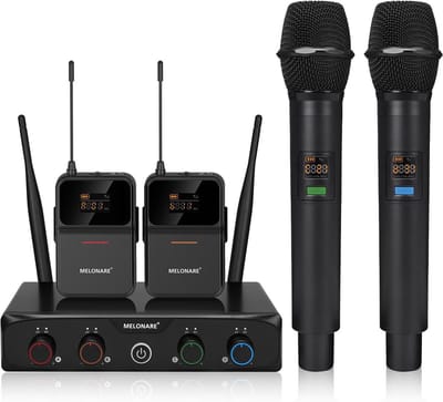 Draadloos Microfoonsysteem - UHF Zenders - Zang en Presentatie - 200 Voet Bereik - 4x10 Kanalen - Zwart