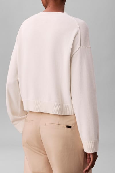 Calvin Klein Long Sleeve Monogram Sweater Tofu size L | Sweaters Outlet | Women