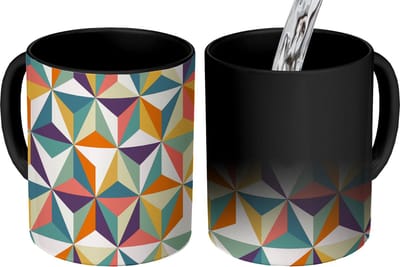 Magische Mok - Foto op Warmte Mokken - Koffiemok - Retro - Regenboog - 3D - Geometrie - Driehoek - Magic Mok - Beker - 350 ML - Theemok