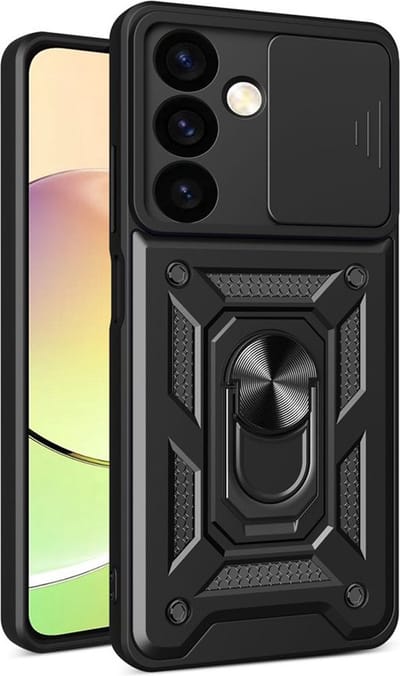 MobyDefend Hoesje - Geschikt voor Samsung Galaxy S24 - Pantsercase Met Draaibare Ring - Zwart