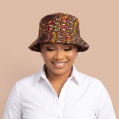 Bucket hat / Vissershoedje met Afrikaanse print - Bruin Savanna Sun - Kinderen & Volwassenen (Unisex) - M