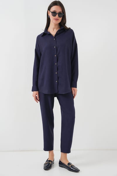 Linnenmix Lange Mouwen Shirt en Broek Set