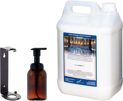 Hairconditioner Hammam Herbal 300 ml - zeepdispenser amber bruin met pomp + 5 liter (inclusief beugel)