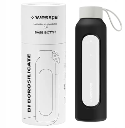 Glazen Motivatiefles 500ml – Duurzame Waterfles in Zwart